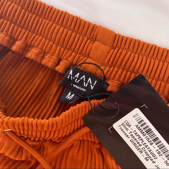 BooHoo Man Pleated Burnt Orange Trousers with Drawstring - Size M - Picture 2 of 4